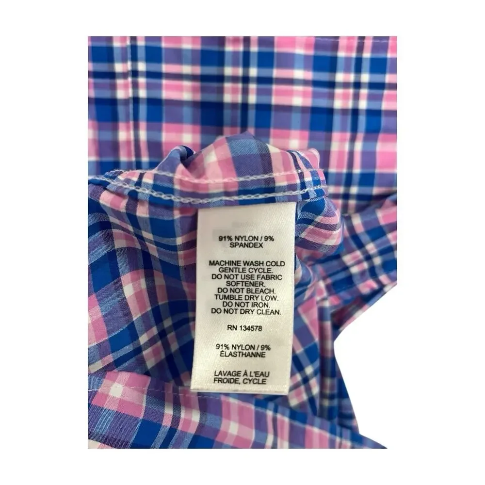 Vineyard Vines Shirt Mens Small Blue Pink On The Go Performance Plaid Preppy